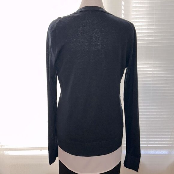 LOFT M Navy Blue Lace Crochet Button Front Knit Cardigan - Picture 2 of 12